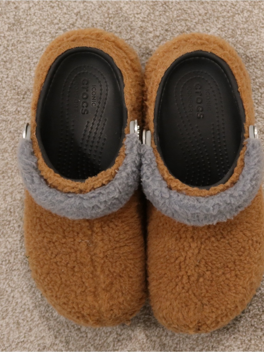 CROCS Kids Brown Fuzzy Clog with Gray Fleece Trim